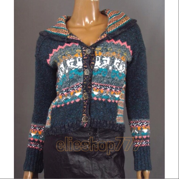 FREE PEOPLE Cotton Wool Silk Knit Hood Cardigan