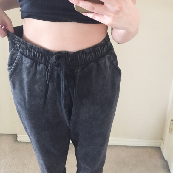 SOLD. Black Acid Wash Soft Denim Drop Crotch Pant. - Picture 2 of 4