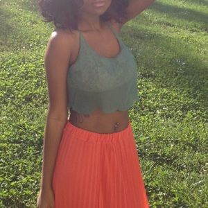 Loose sheer Crop w/ Lace Bandeau Underneath