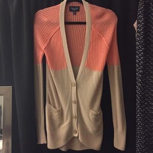 Coral and tan cardigan