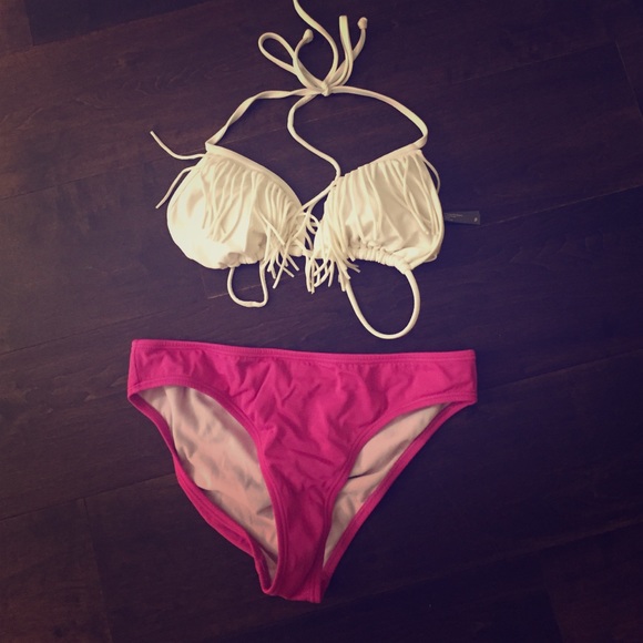Outerwear - White Fringe Bikini with FREE bottoms!