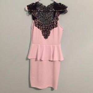 White peplum dress with black lack neck