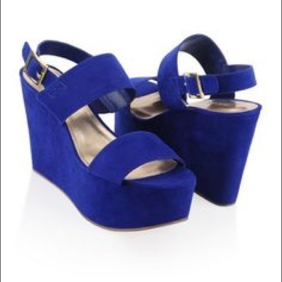 Forever21 suede royal blue wrap wedges