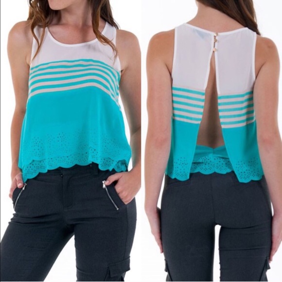 THE LAUREN scalloped open back top -CORAL/MINT - Picture 4 of 4