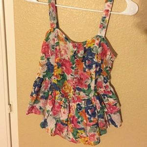 Cute floral, ruffled, corset-styled tank
