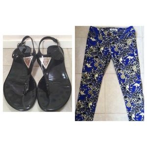 GUESS Patent Sandals + Hot Kiss Skinny Print Jeans