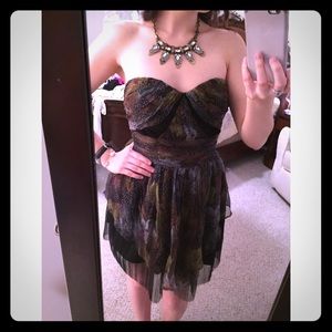 Hype Black Pleated Tulle Strapless Floral Dress