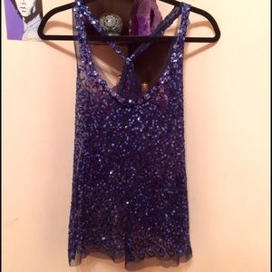 F21 Navy Sparkly Embellished Racerback Tank Top