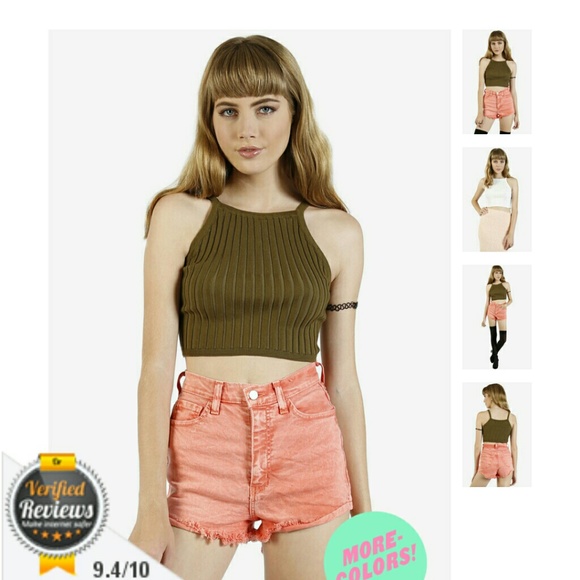 Waffled Olive Cropped Sweater