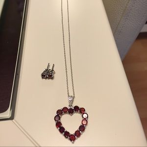 Ruby Heart Necklace and Earrings Set