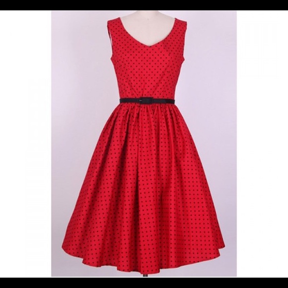 SOLD!!!BNWOT - Red with Black Polka Dot Dress - Picture 1 of 3