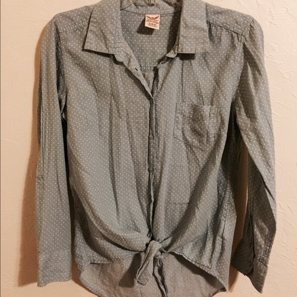 Denim polka dot button up with tie