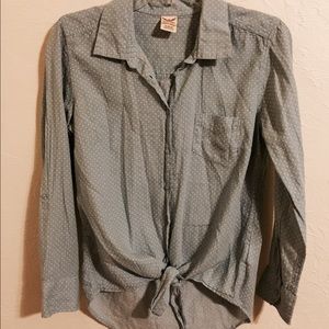 Denim polka dot button up with tie