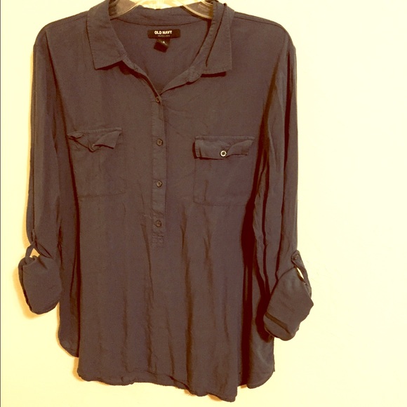 Royal blue half button down top