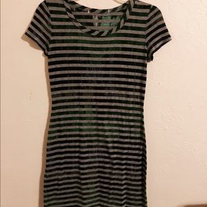 Green blue and gray stripped dress.
