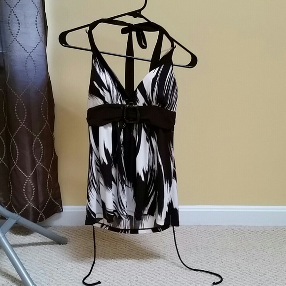 Brown and white halter top