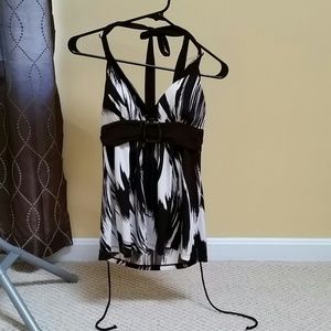 Brown and white halter top