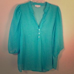 Mint polka dot blouse