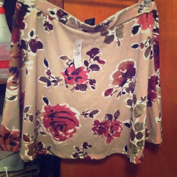 Tan skater skirt with flowers