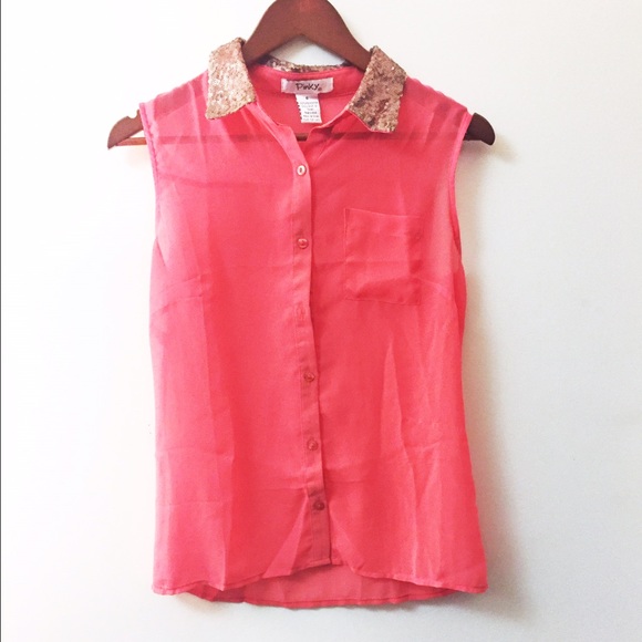 Sequin collar button-down shirt