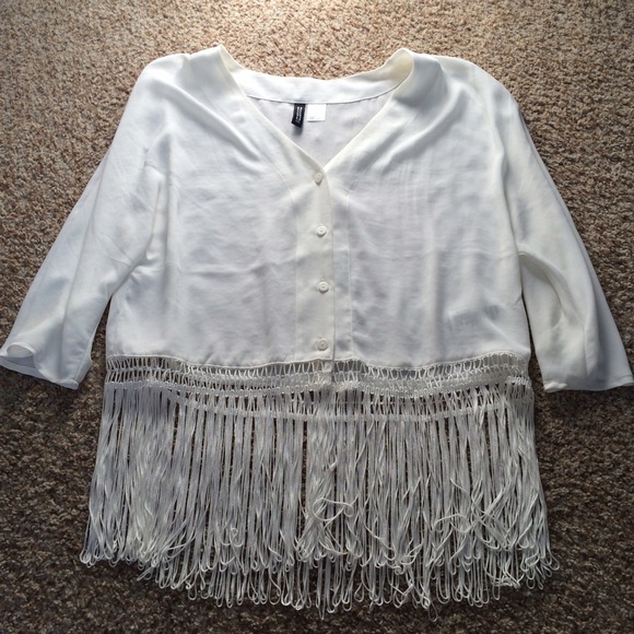 H&M White Fringe Blouse