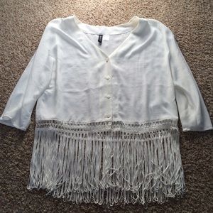 H&M White Fringe Blouse