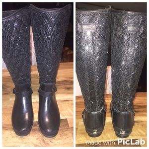 WITH BOX Sperry Black Glitter Rain Boots