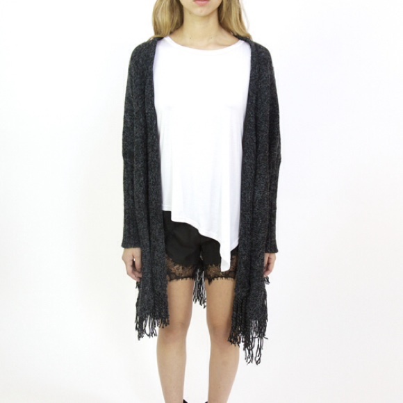 Fringe edged cardigan in black. BRAND NEW