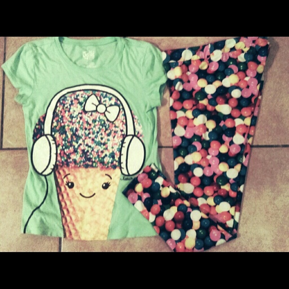 Justice Tops - JUSTICE LEGGINGS & GRAPHIC GLITTER SHIRT SZ 12