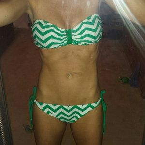 Green and white chevron bikini