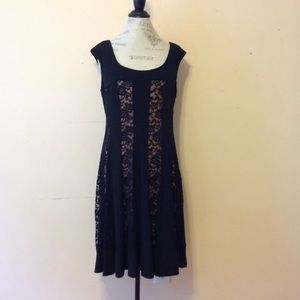 Cocktail Party Dress Black w\tan color Lace panels