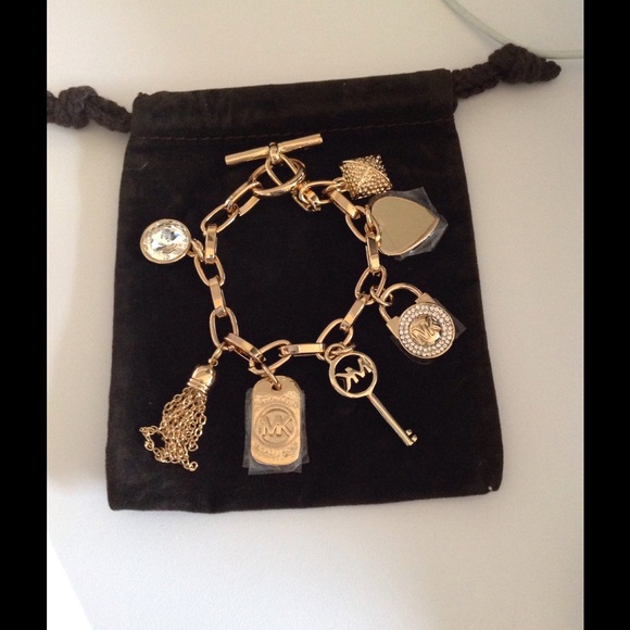 MK Chain Link Gold Tone 7 Charm Bracelet