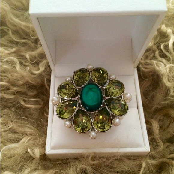Rare DIOR Crystal Statement Ring in Emerald Forest
