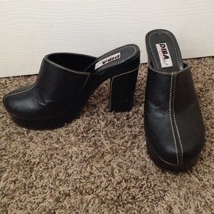 Black Platform Strapless Mules Clogs