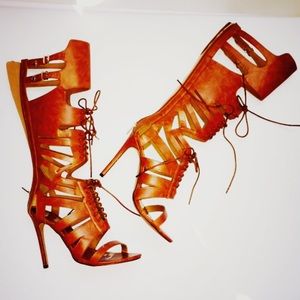 cognac gladiator heels