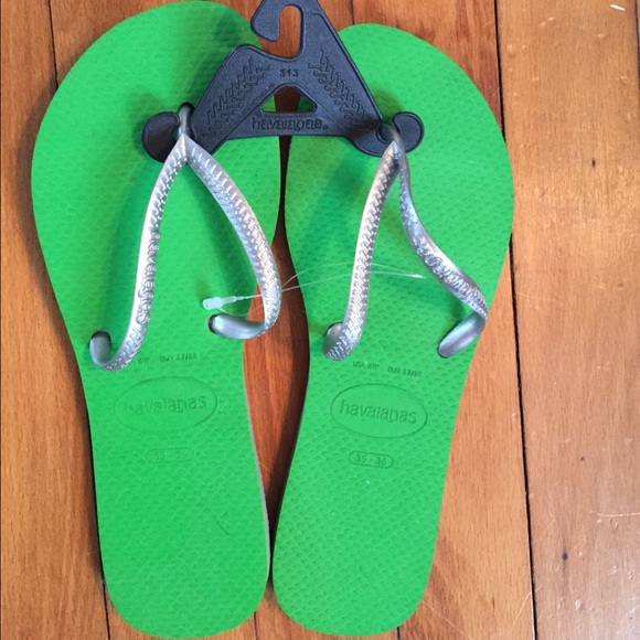 Green Havaianas with Silver Straps
