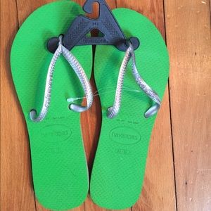 Green Havaianas with Silver Straps