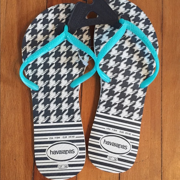 Black and White Havaianas with Teal Straps