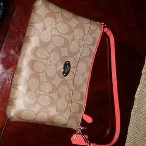 Coral orange wristlet/purse