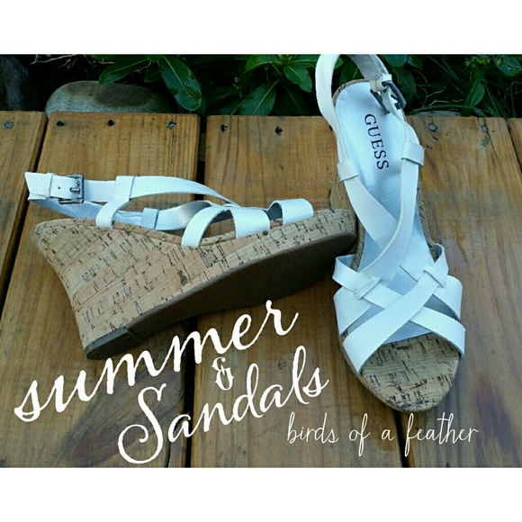 White GUESS wedge sandals