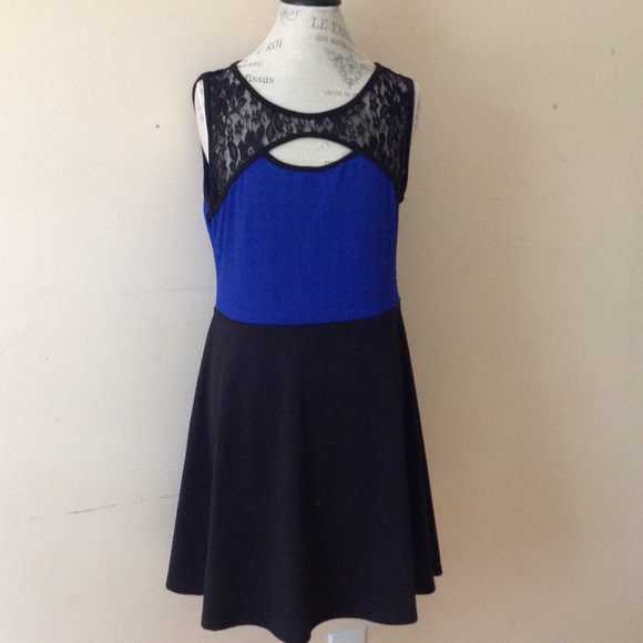 Royal Blue & Black Dress w/Lace & Keyhole neckline