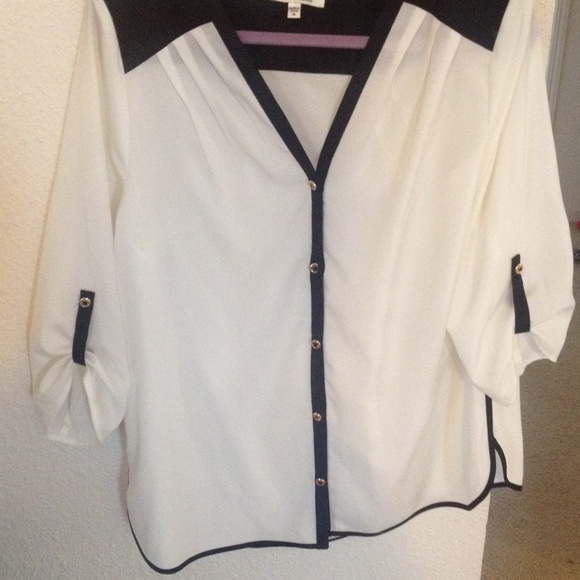Black and white button up blouse