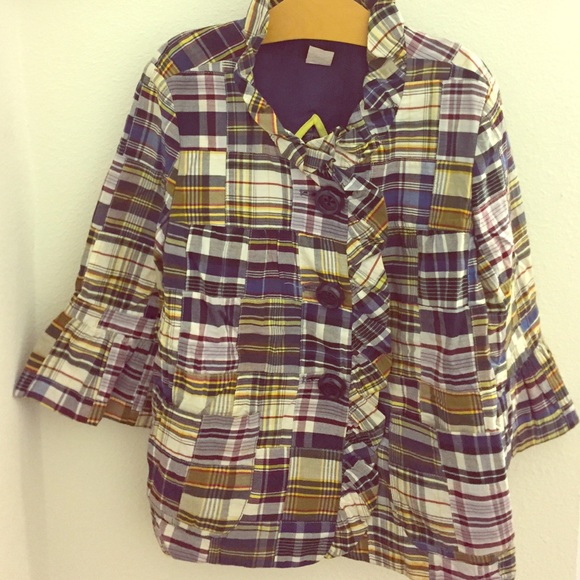 JCrew Ruffle Plaid Madras Jacket...