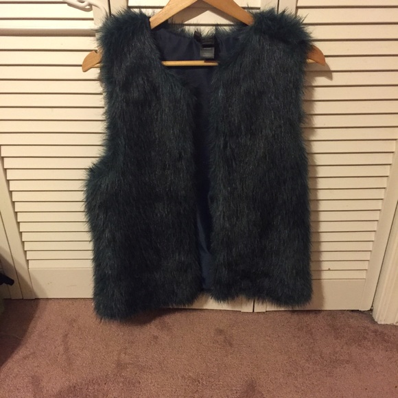 Blue faux fur vest