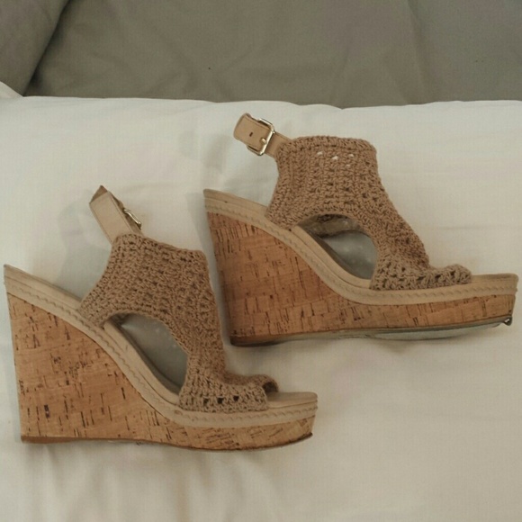 Crocheted Beige Wedges