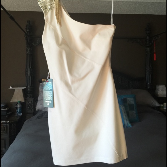 White one shoulder Bebe dress, never worn