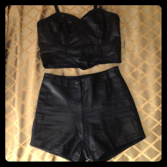 Leather shorts set