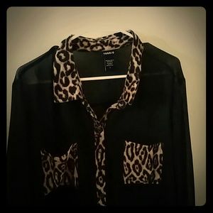 Leopard Print and Black chiffon blouse