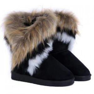 Womens Snow Boots Multicolor Fur Mid Calf Design