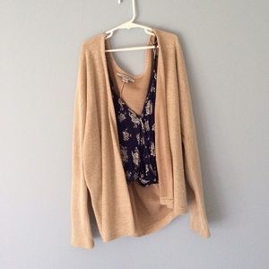 Cream cardigan and floral cropped tank